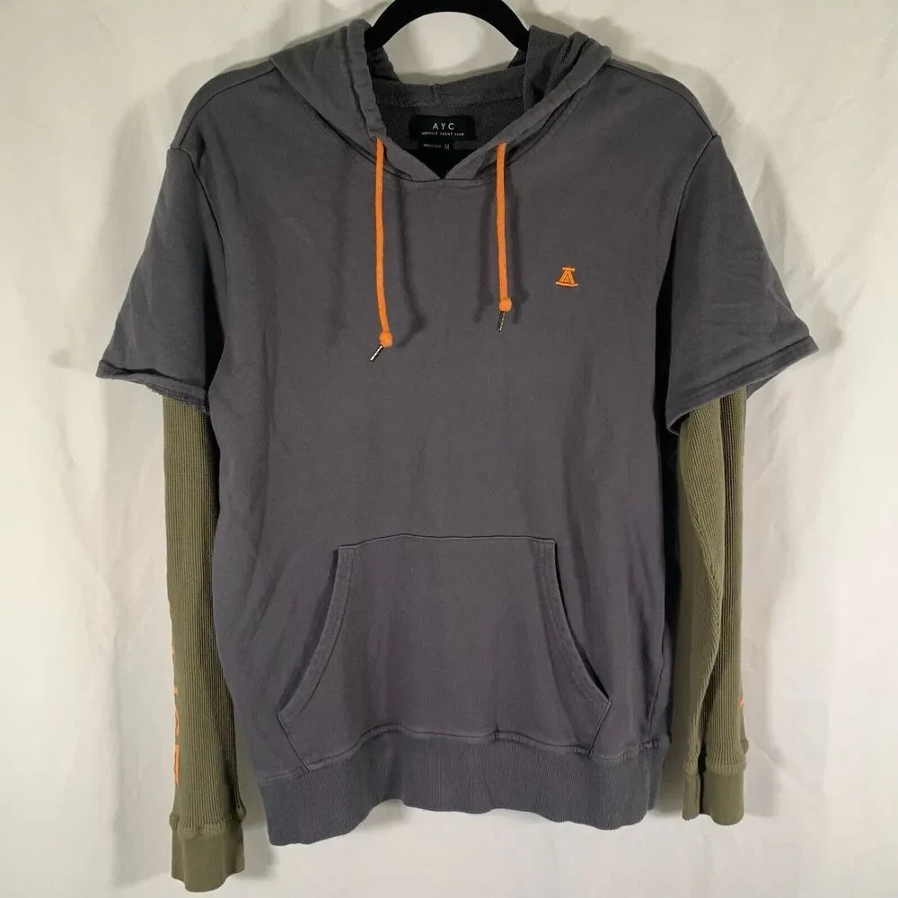 Asphalt Yacht Club Hoodie Men's Medium Grey Pullover Drawstring Waffled Sleeve